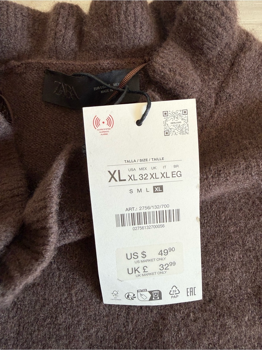 ZARA Ruffle Knit Sweater Brown XL NWT - Picture 11 of 14